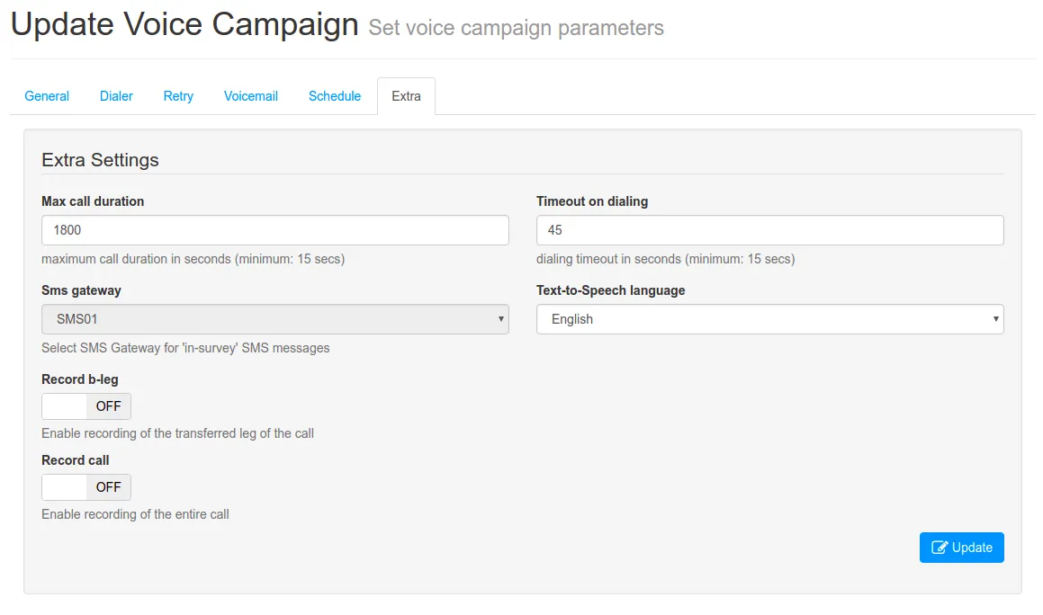 Campaign setting to record the full call session