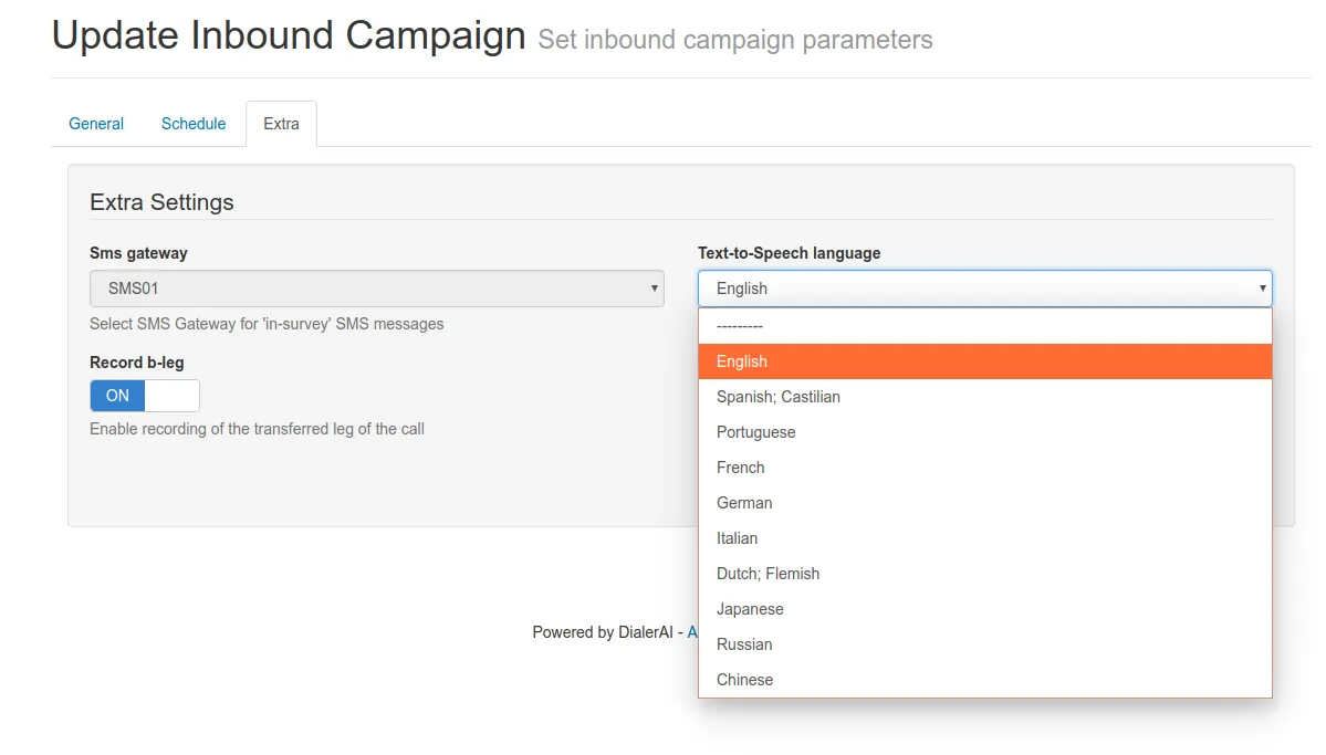 Text-to-speech language setting on a survey